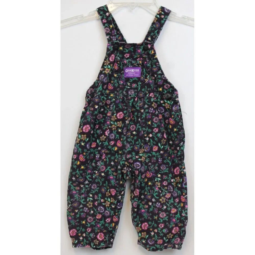 Vtg 1980s OshKosh B'Gosh Overalls Girls sz 18m Corduroy Floral Flowers Autumn